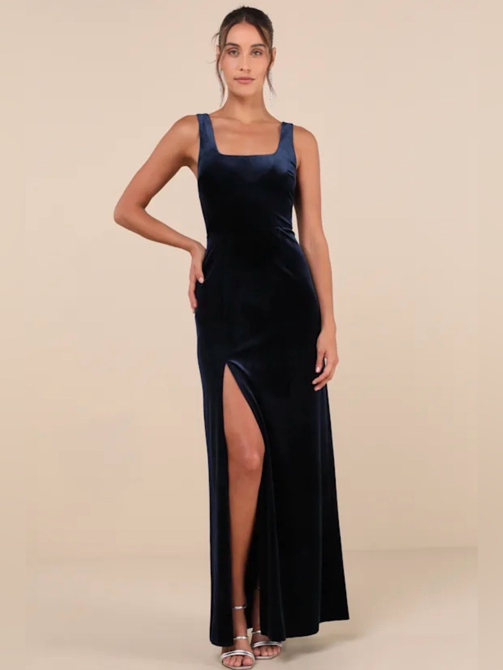 (NWT) Lulu’s Sweetie Dark Navy Velvet Square Neck Dress, Size Small